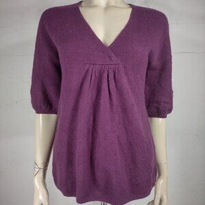Vince purple 100% Cashmere V-Neck half sleeve pullover sweater ladies Large